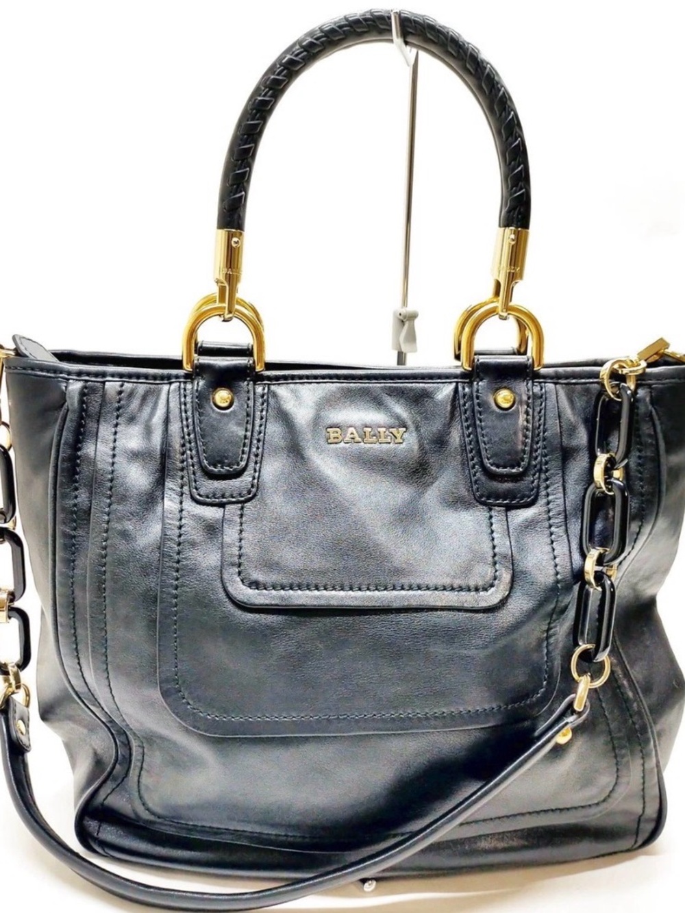 Bally Black Leather Tote with Gold Hardware